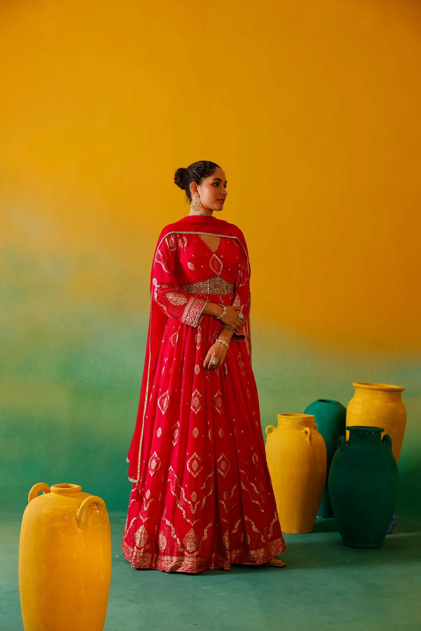 Neerus Rani Pink Embroidery Georgette Fabric Anarkali Trouser and Dupatta - Image 5