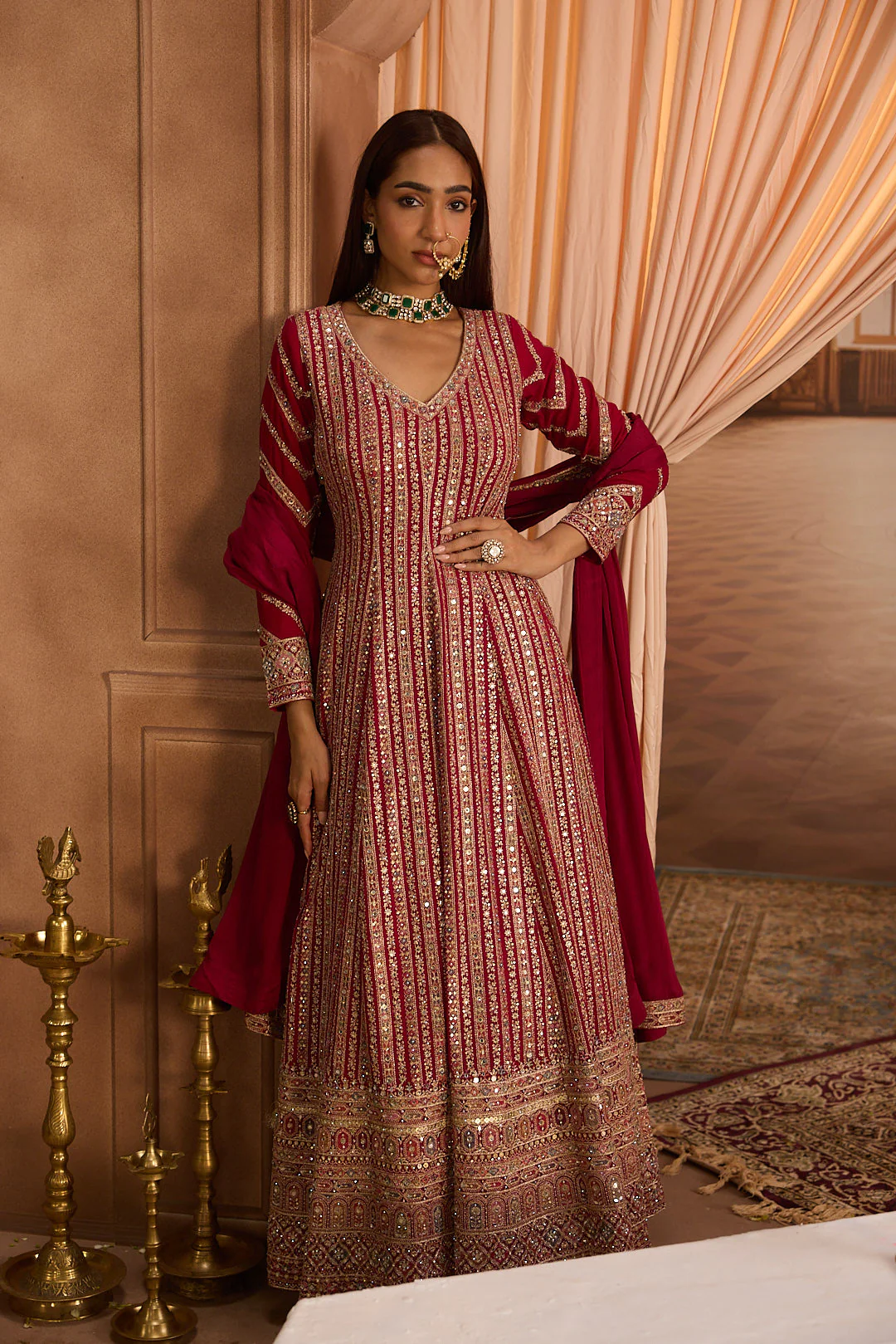 Neerus Rani Pink Embroidery Georgette Fabric Anarkali with Dupatta - Image 6