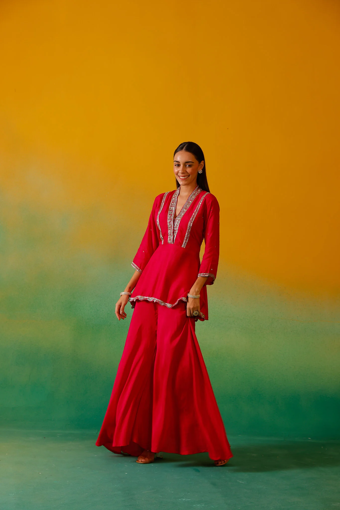 Neerus Rani Pink Embroidery Silk fabric Kurti and plazzo with Dupatta - Image 10