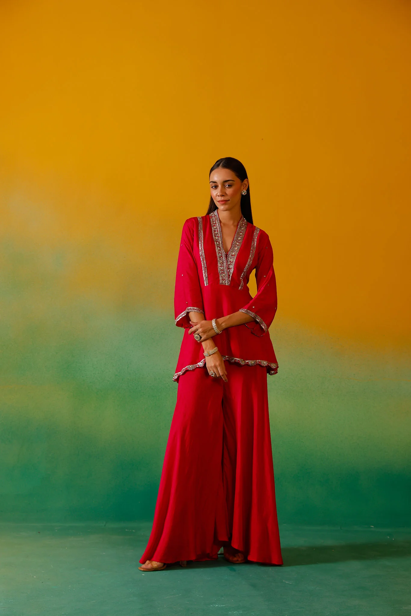 Neerus Rani Pink Embroidery Silk fabric Kurti and plazzo with Dupatta - Image 11