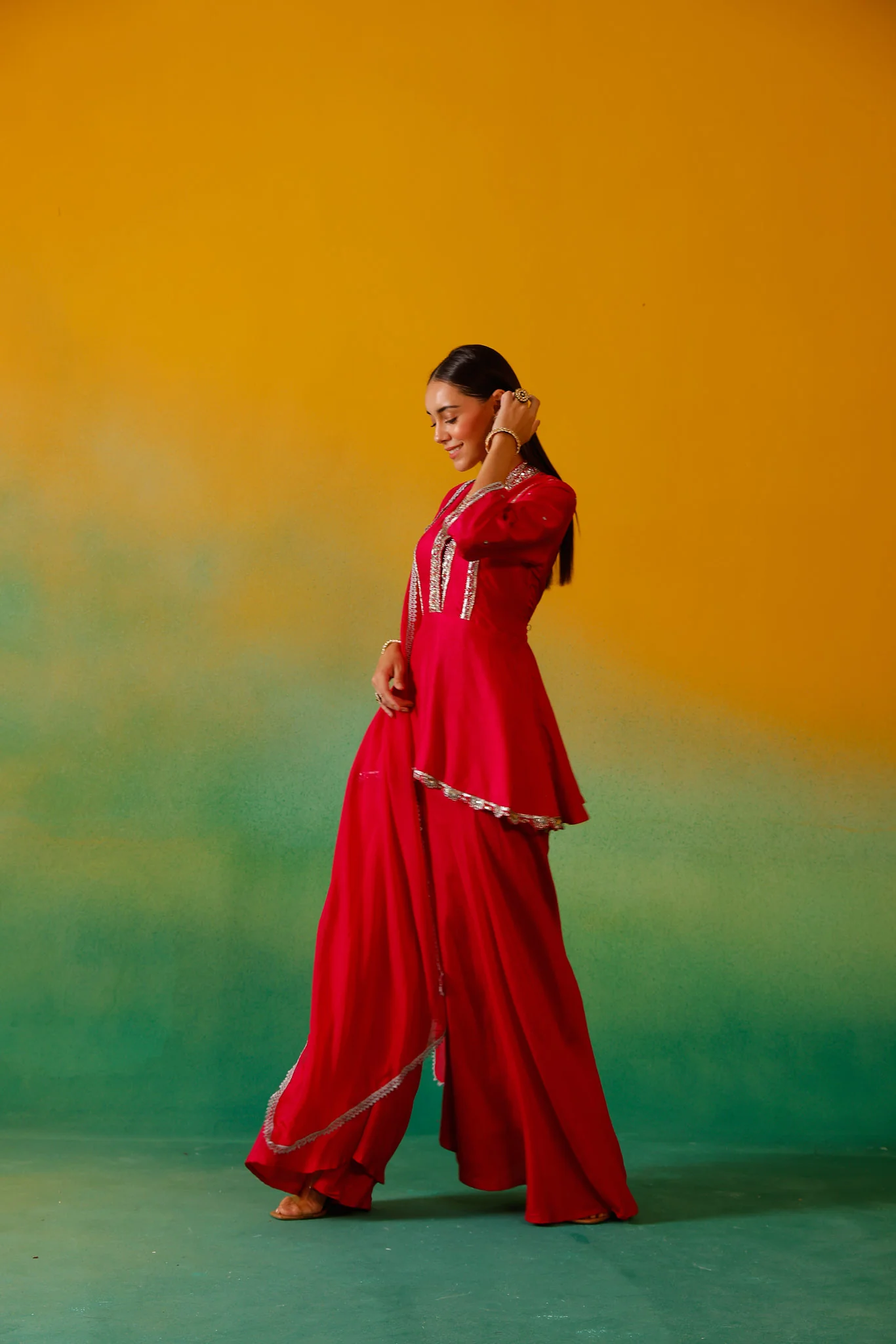 Neerus Rani Pink Embroidery Silk fabric Kurti and plazzo with Dupatta - Image 4