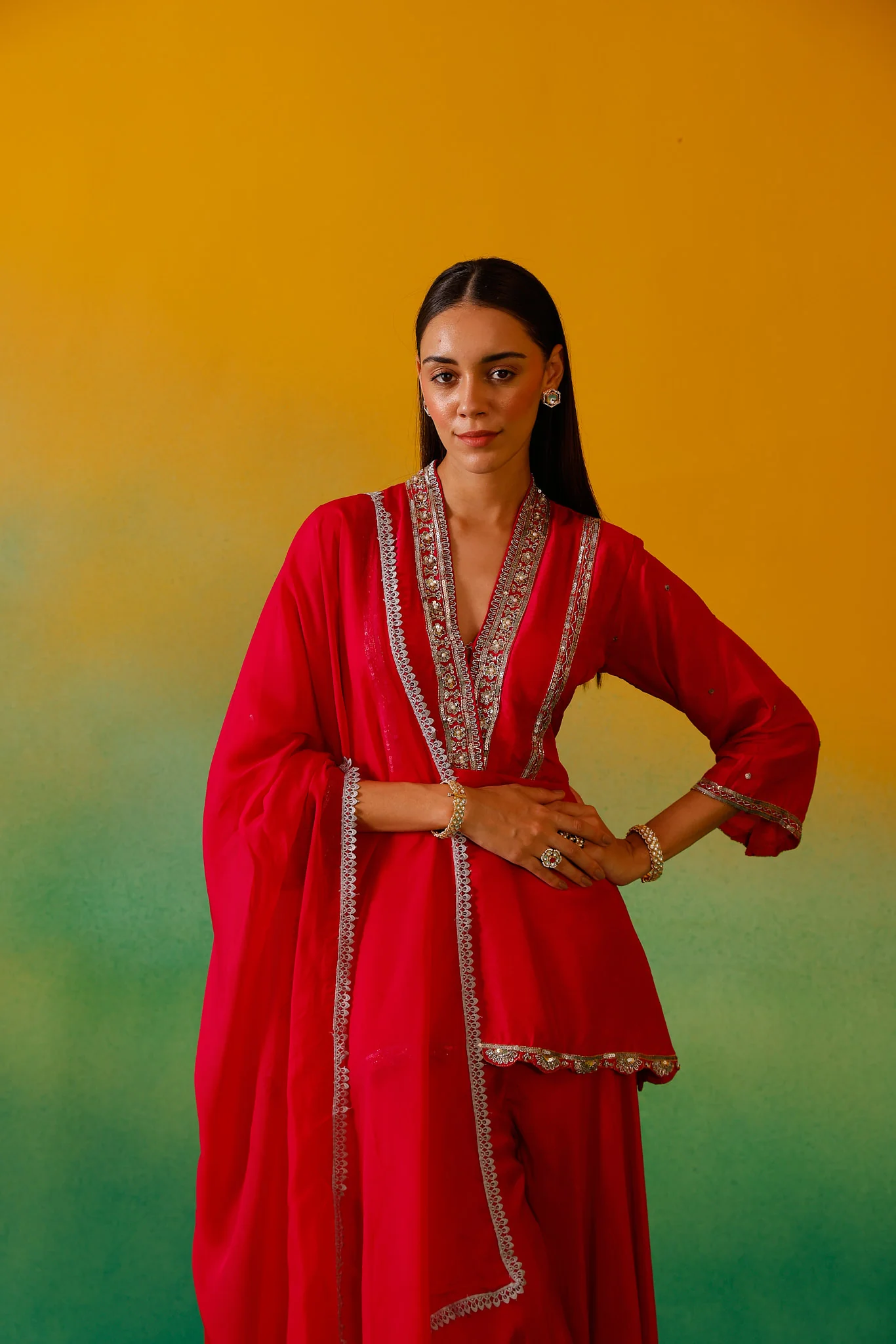 Neerus Rani Pink Embroidery Silk fabric Kurti and plazzo with Dupatta - Image 8