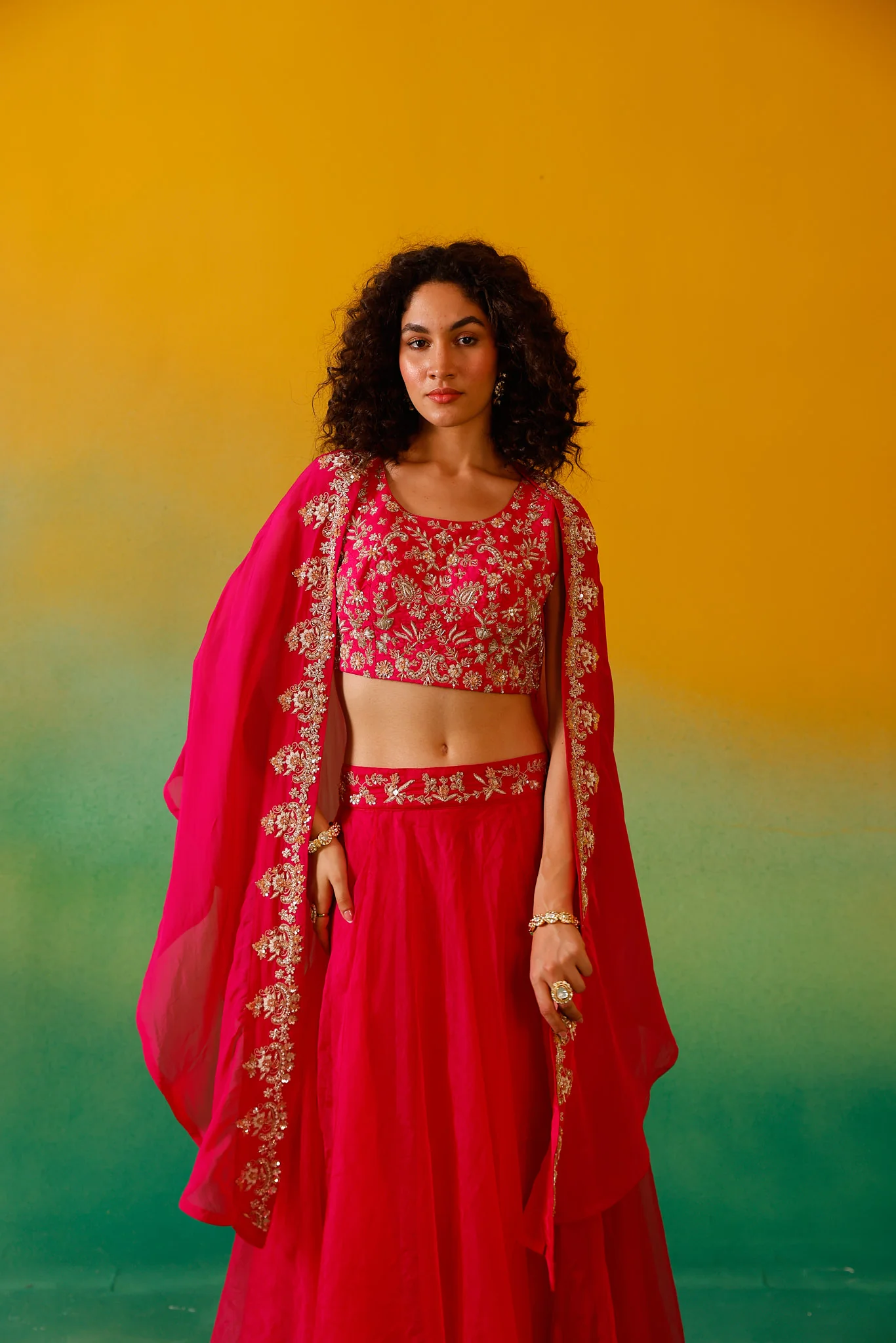 Neerus Rani Pink Embroidery work Organza Fabric Ghagra Set - Image 10