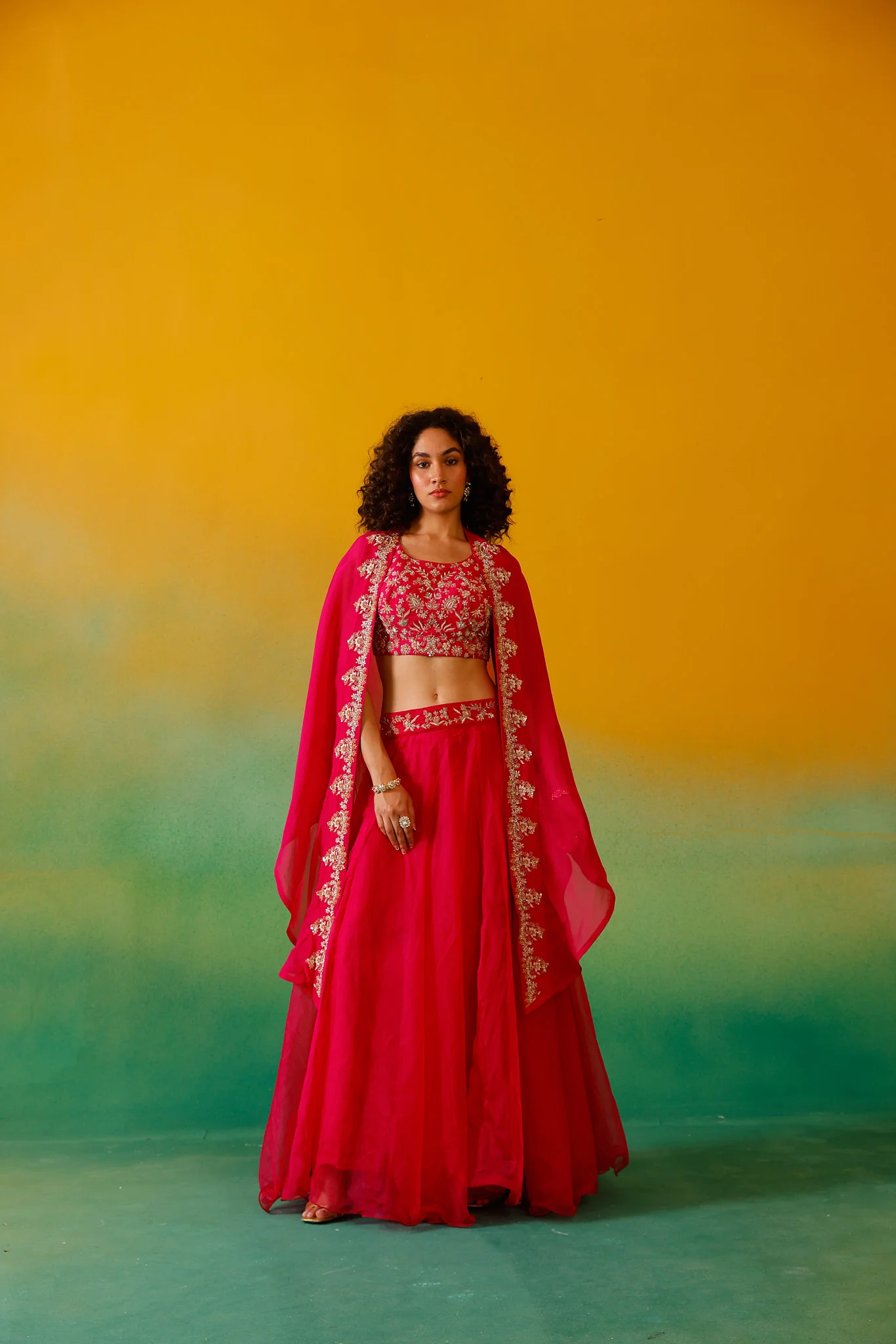 Neerus Rani Pink Embroidery work Organza Fabric Ghagra Set - Image 11