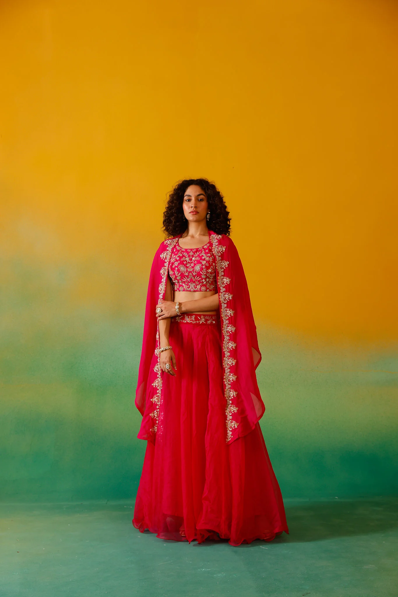 Neerus Rani Pink Embroidery work Organza Fabric Ghagra Set - Image 12