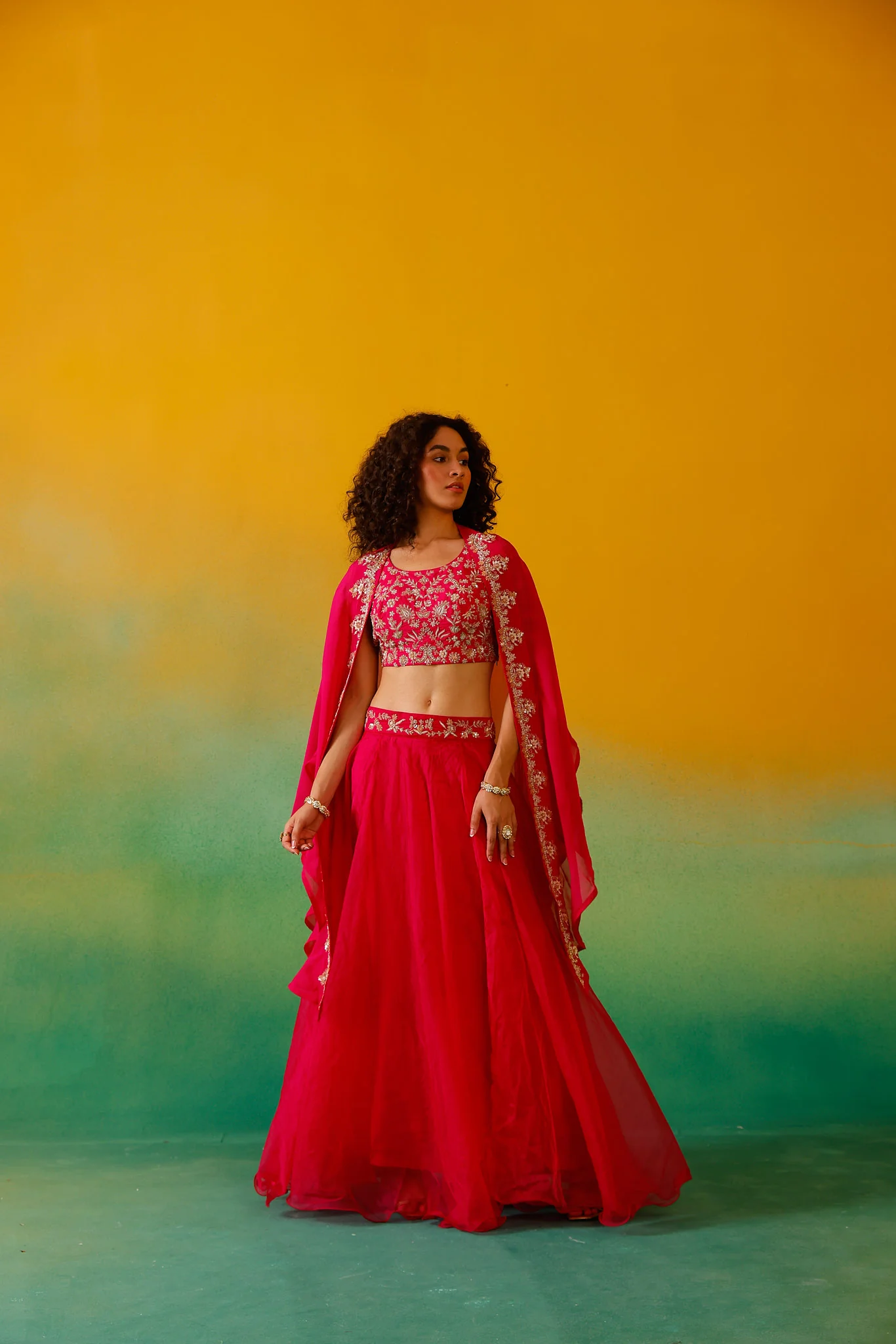 Neerus Rani Pink Embroidery work Organza Fabric Ghagra Set - Image 13