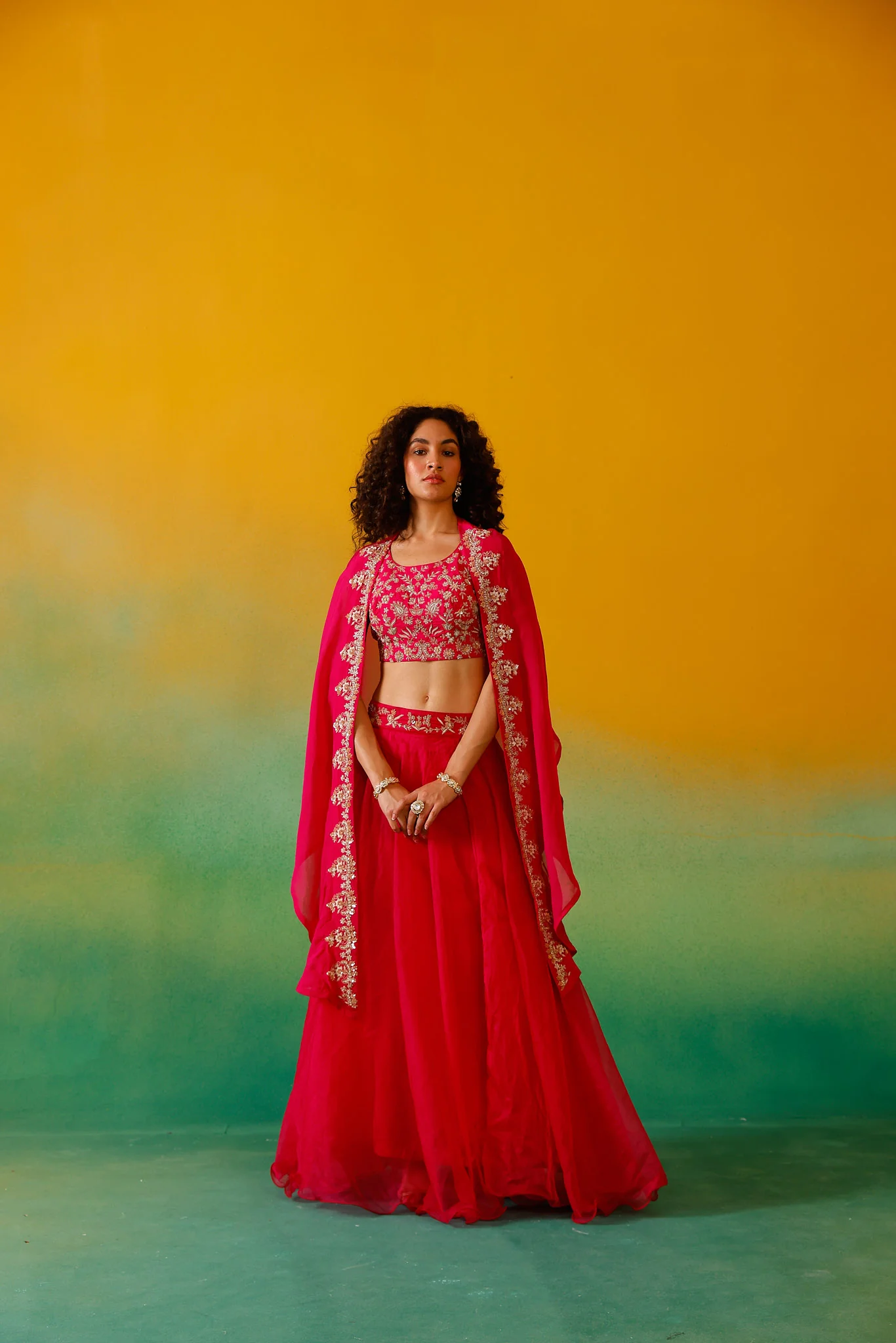 Neerus Rani Pink Embroidery work Organza Fabric Ghagra Set - Image 14