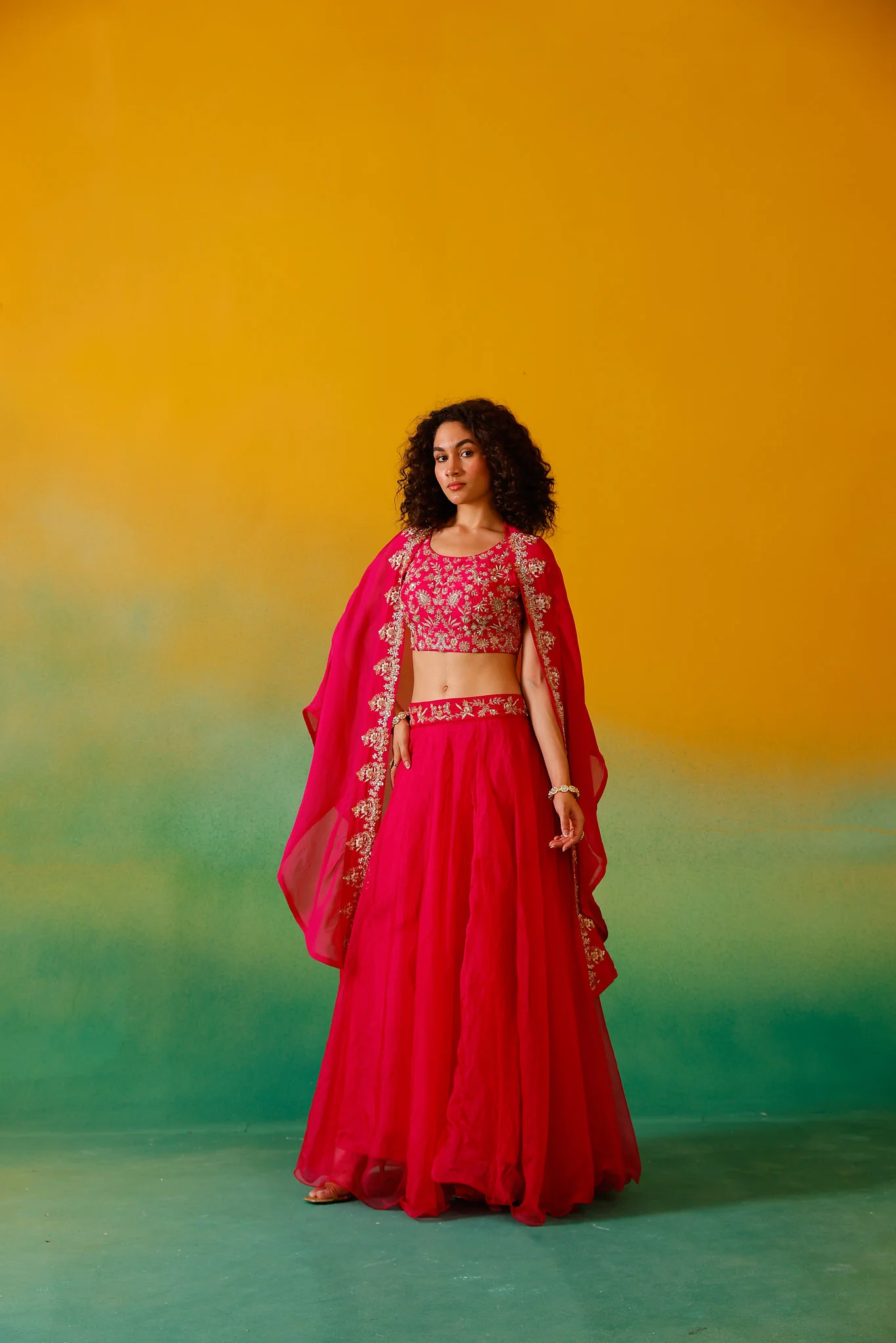 Neerus Rani Pink Embroidery work Organza Fabric Ghagra Set - Image 16