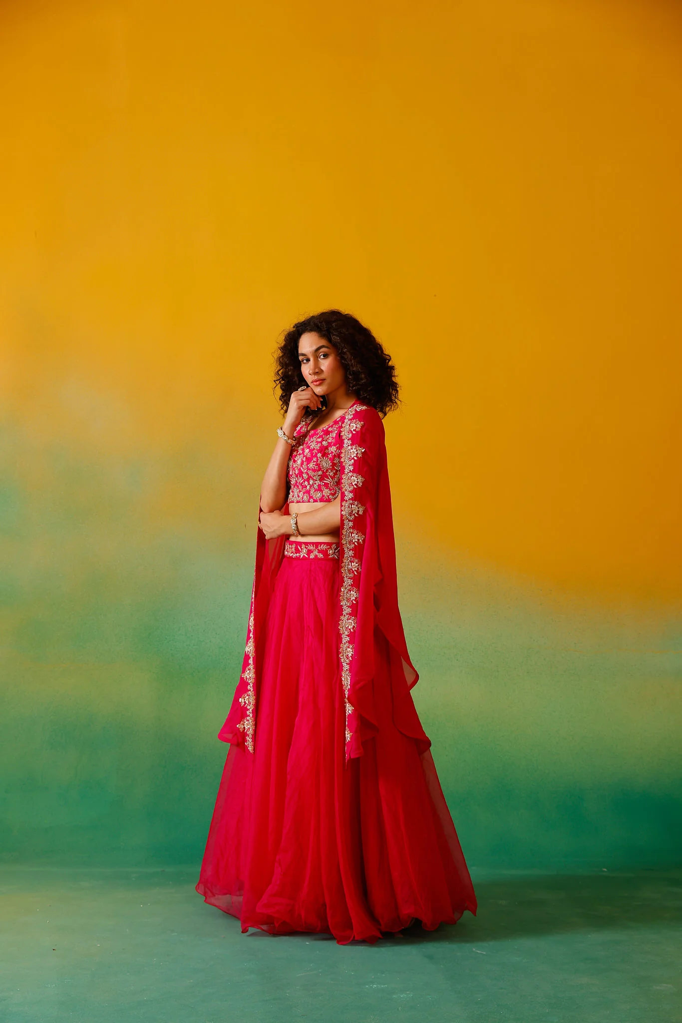 Neerus Rani Pink Embroidery work Organza Fabric Ghagra Set - Image 17