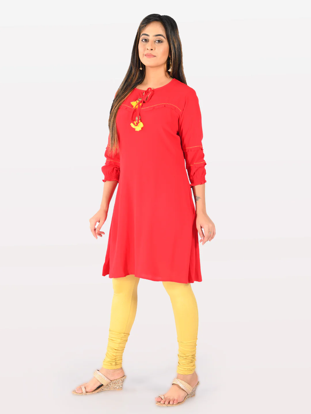 Neerus Red A Line Kurta - Image 2