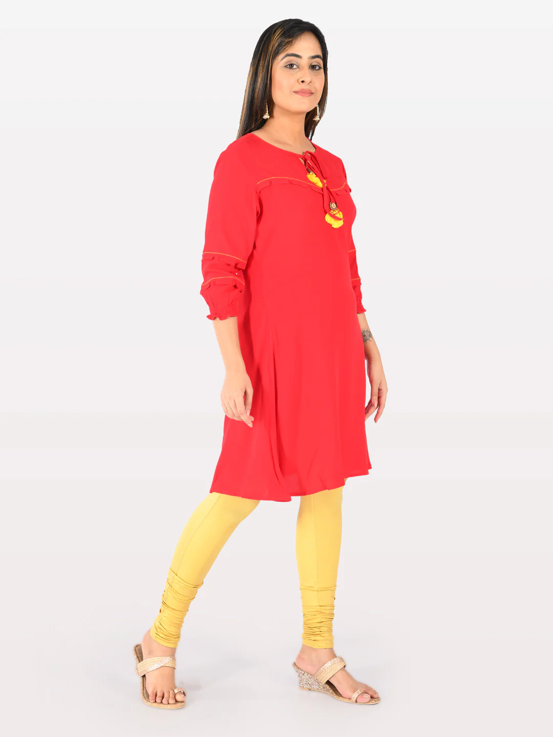 Neerus Red A Line Kurta - Image 5
