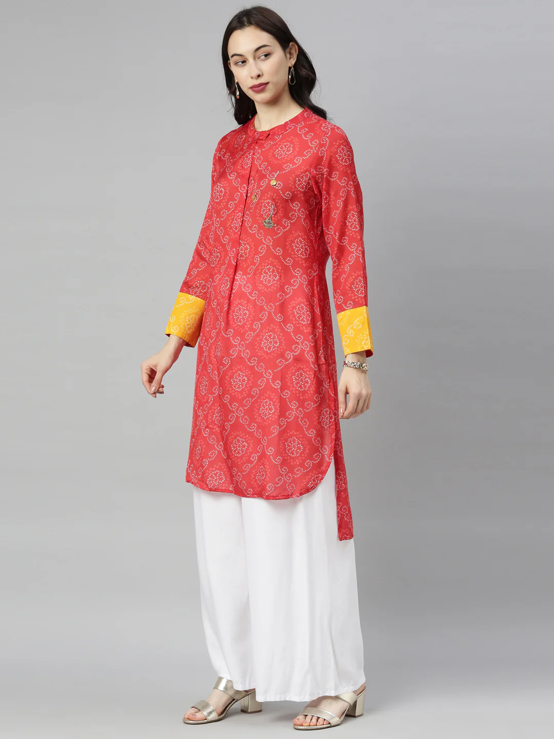 Neerus Red Bandhani Straight Kurta - Image 2