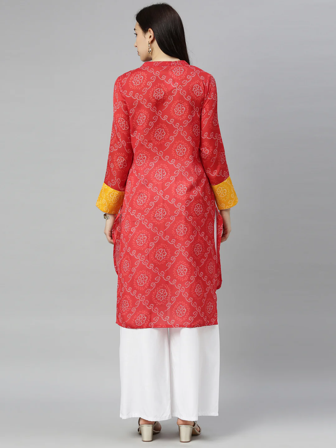 Neerus Red Bandhani Straight Kurta - Image 4