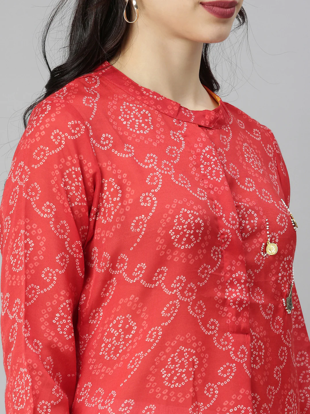 Neerus Red Bandhani Straight Kurta - Image 7