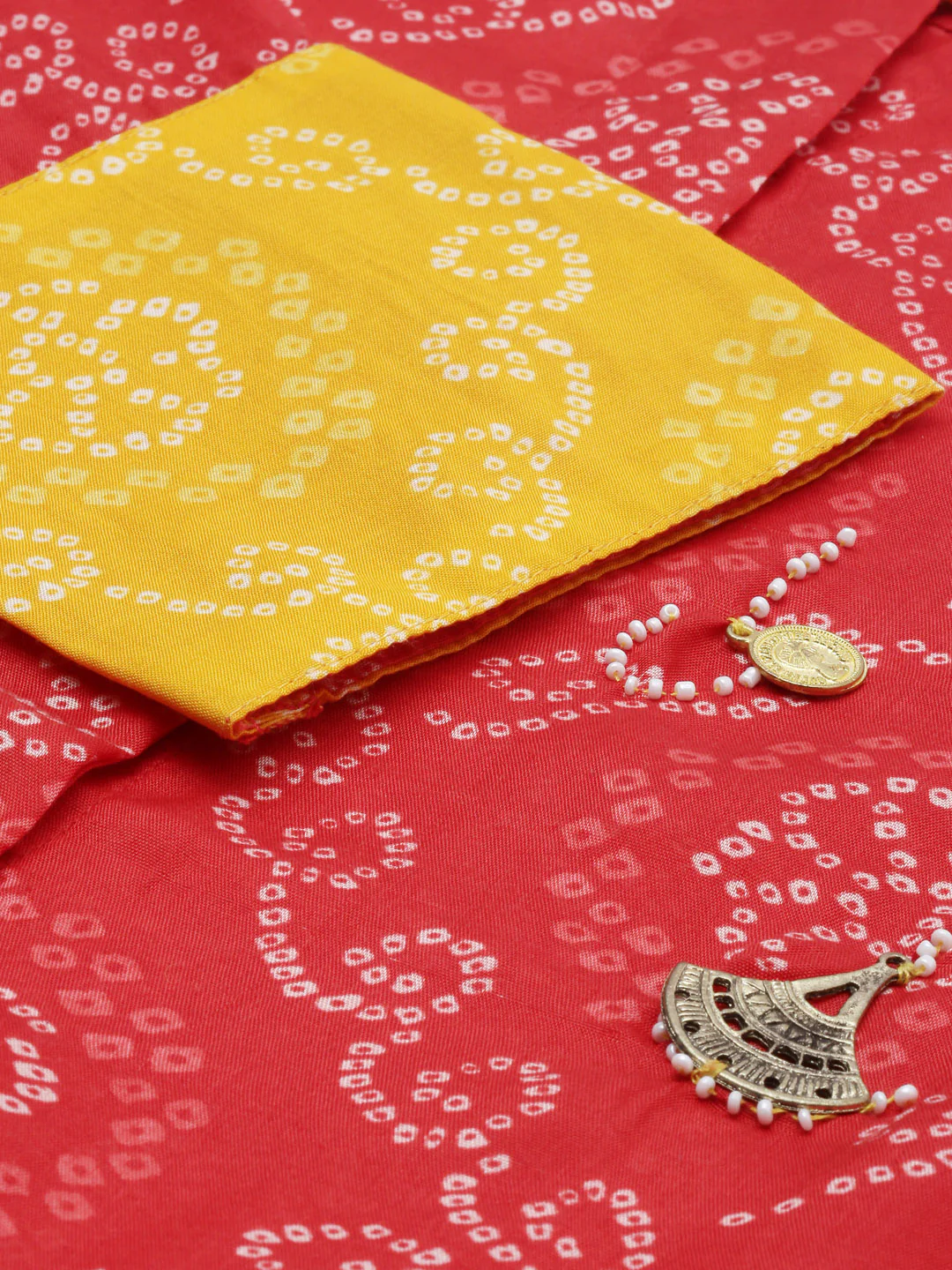 Neerus Red Bandhani Straight Kurta - Image 8