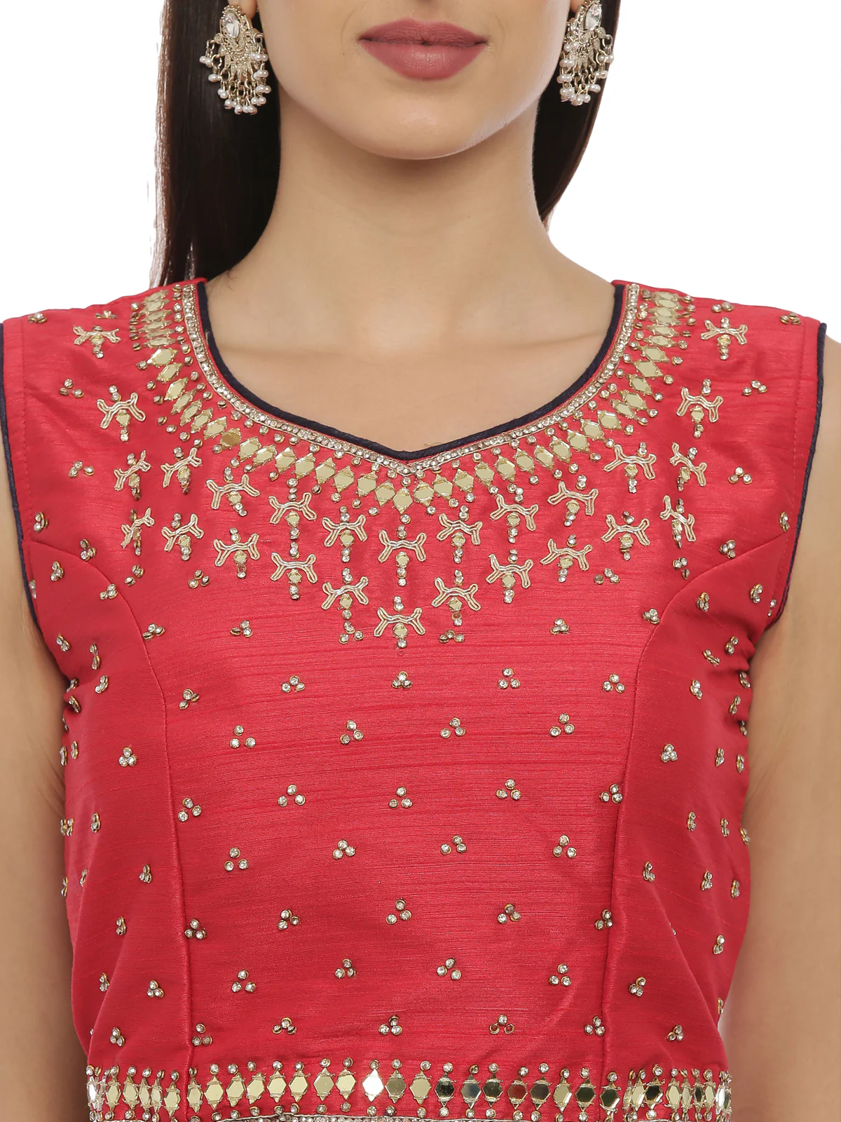 Neerus Red & Blue Embellished Lehenga Set - Image 2