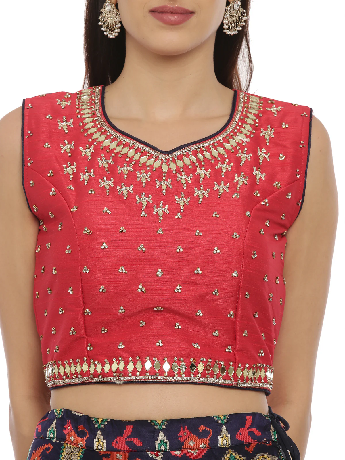 Neerus Red & Blue Embellished Lehenga Set - Image 2