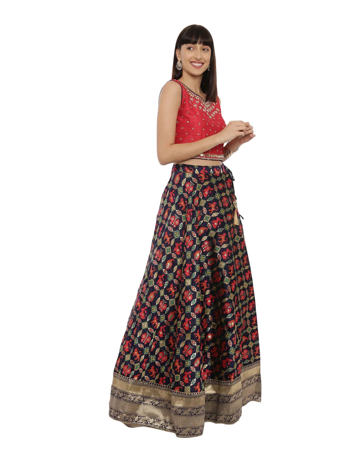 Neerus Red & Blue Embellished Lehenga Set - Image 3