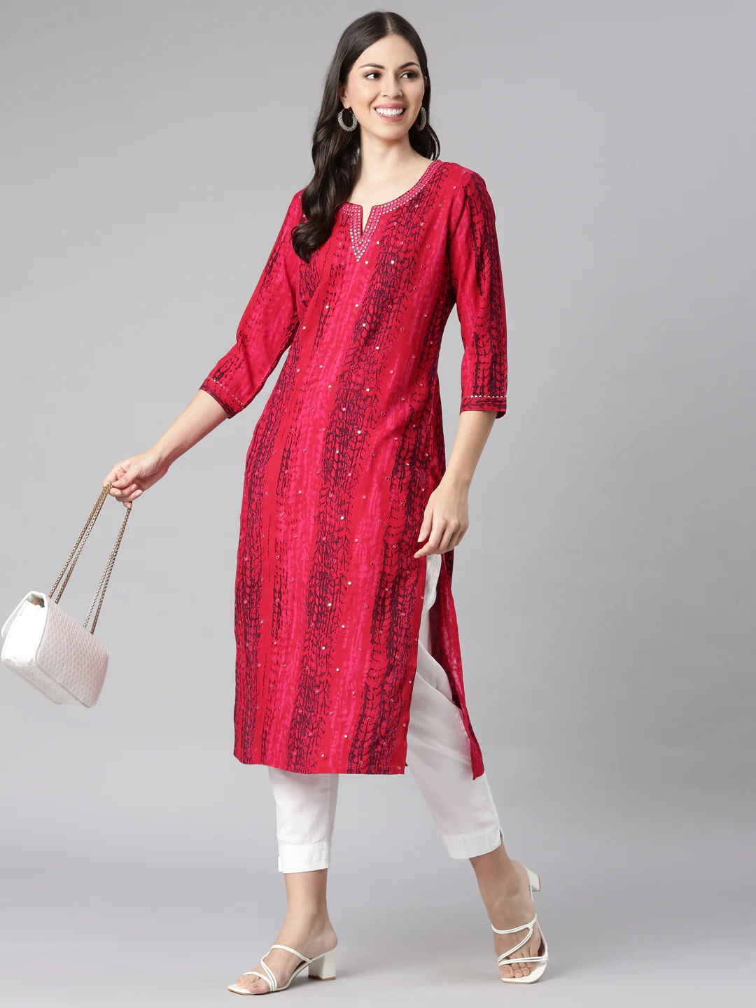 Neerus Red Casual Solid Straight Kurta