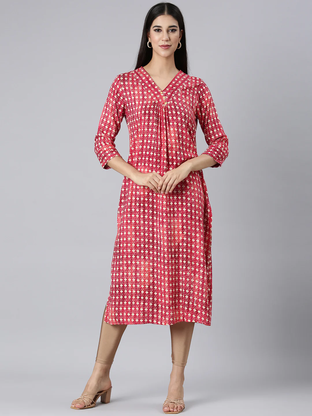Neerus Red Casual Solid Straight Kurta