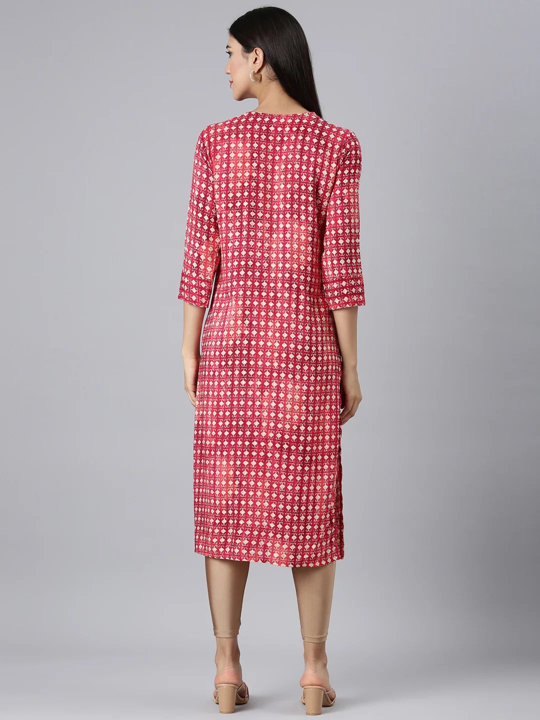 Neerus Red Casual Solid Straight Kurta - Image 3
