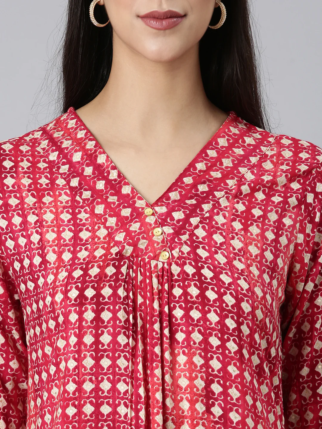 Neerus Red Casual Solid Straight Kurta - Image 4