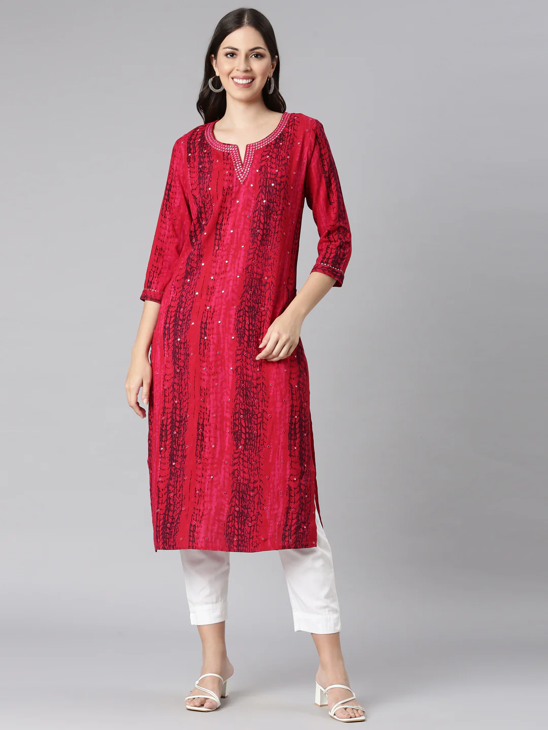 Neerus Red Casual Solid Straight Kurta - Image 5