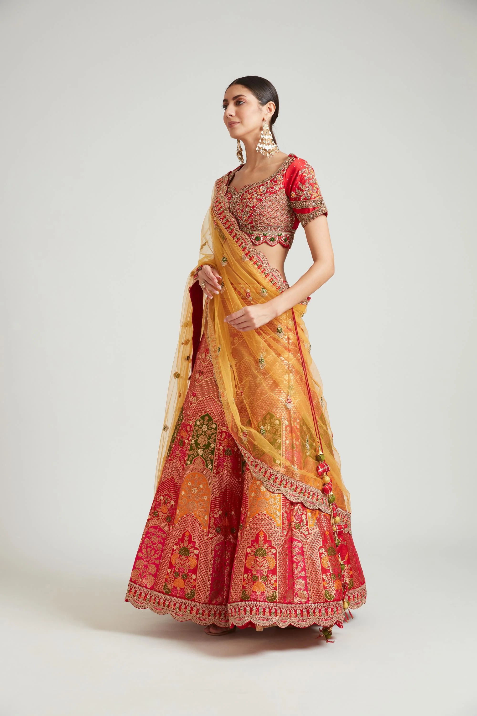 Neerus Red Color Banaras Fabric Lehenga Choli - Image 2