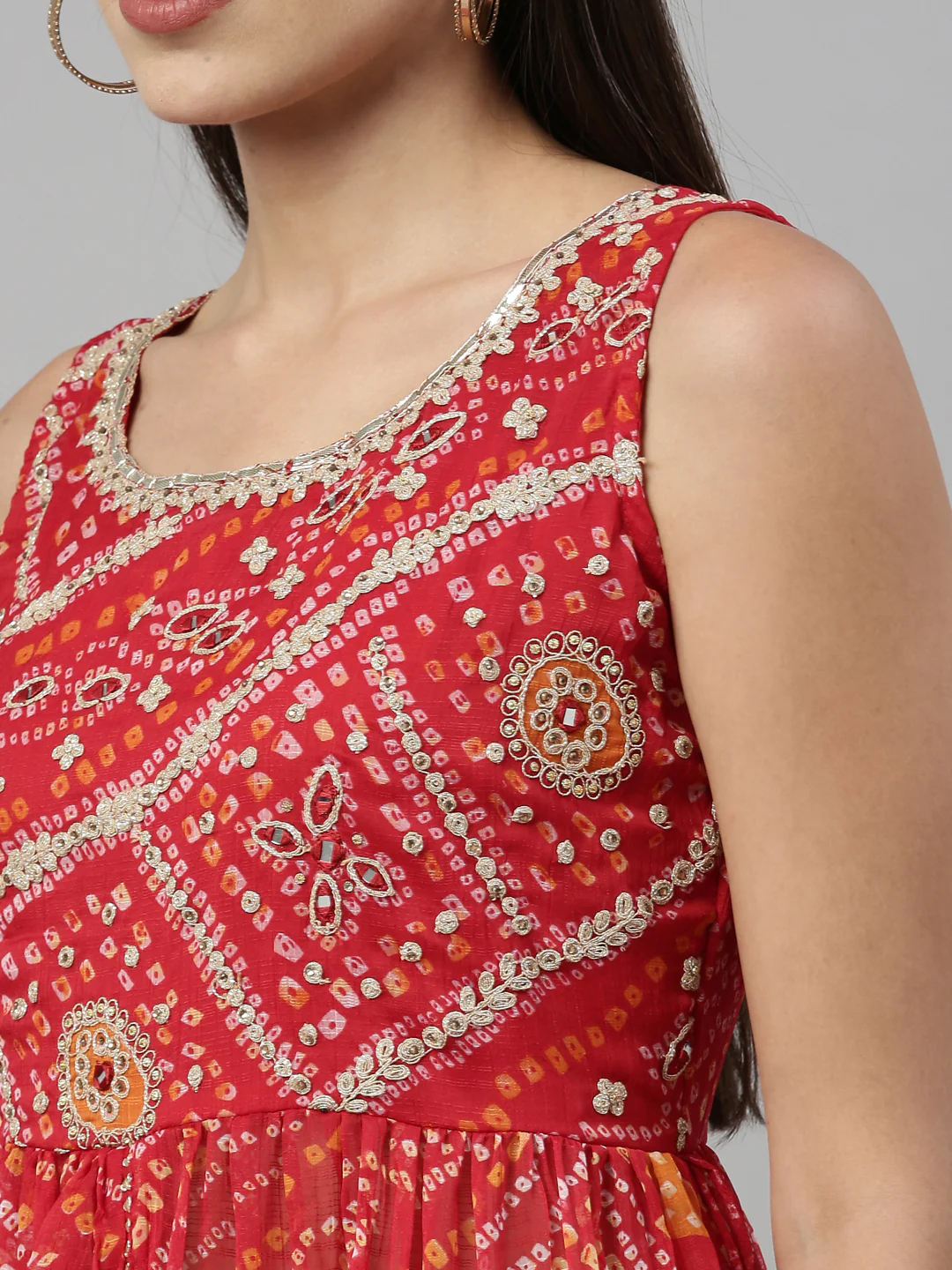 Neerus Red Color Chiffon Fabric Suit Set - Image 6