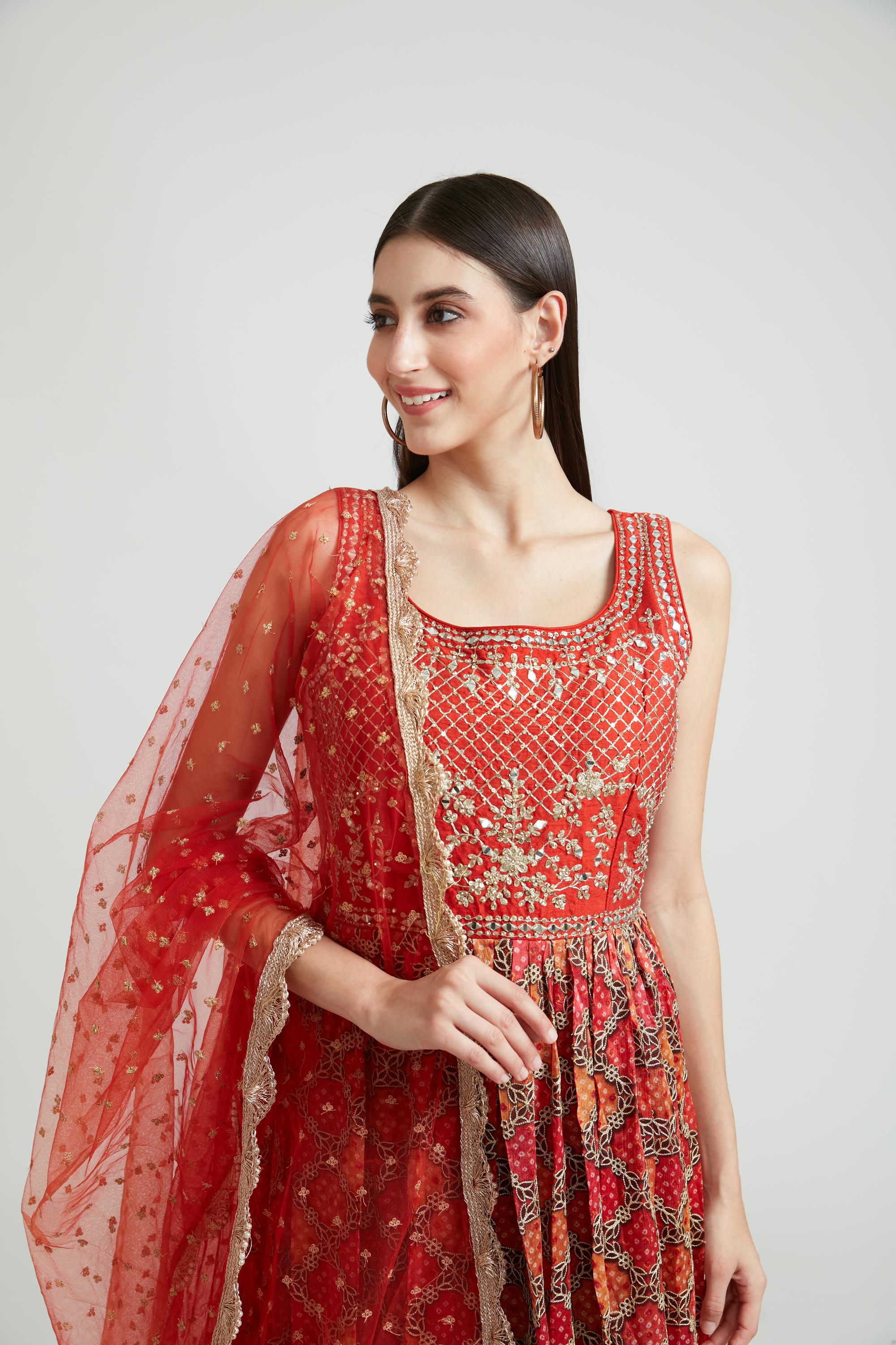 Neerus Red Color Georgette Fabric Anarkali Suit Set - Image 6