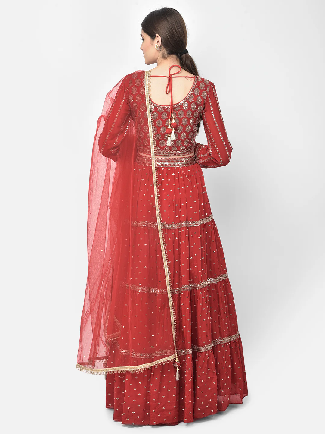 Neerus Red Color Georgette Fabric Ghagra Set - Image 2