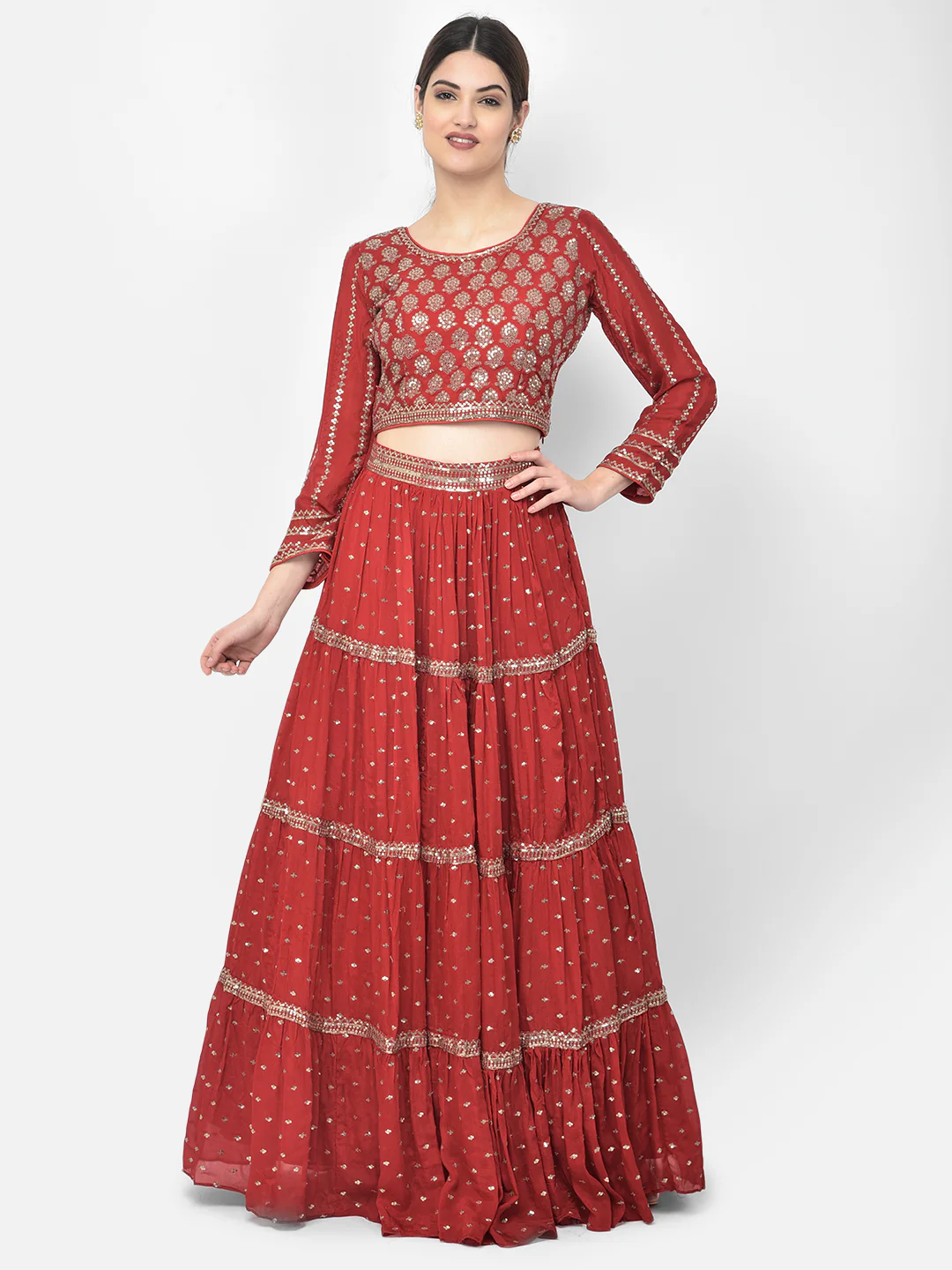 Neerus Red Color Georgette Fabric Ghagra Set - Image 4