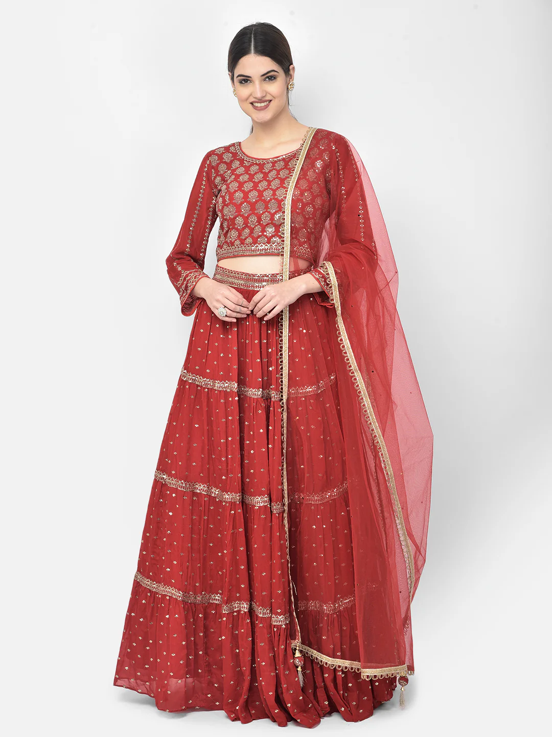 Neerus Red Color Georgette Fabric Ghagra Set - Image 7