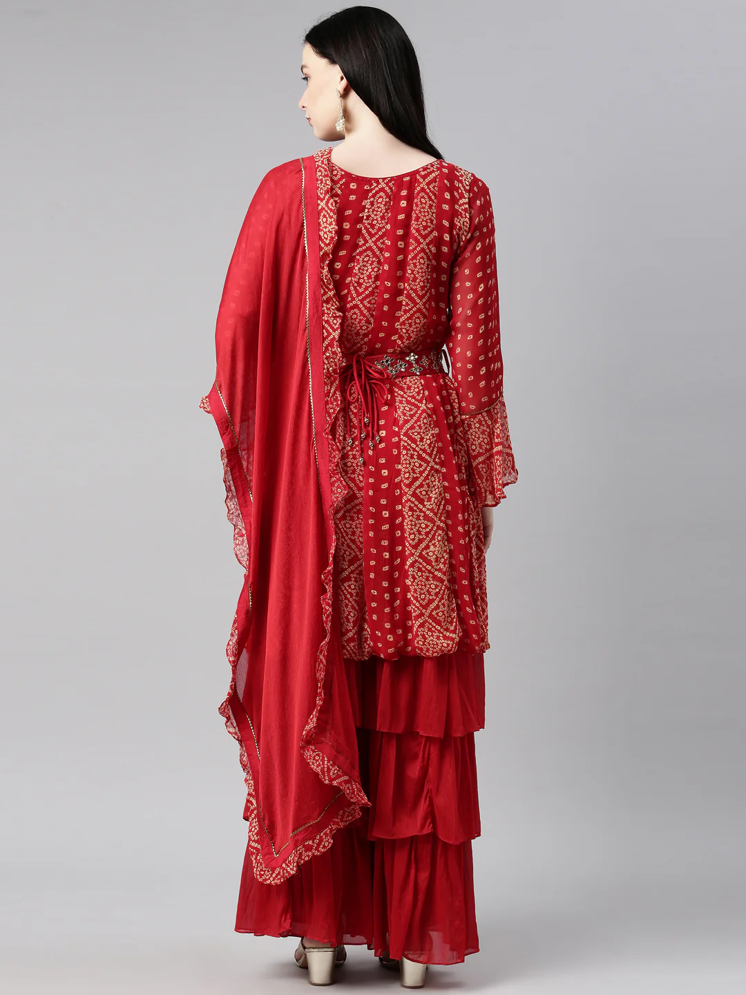 Neerus Red Color Georgette Fabric Kurta Set - Image 10