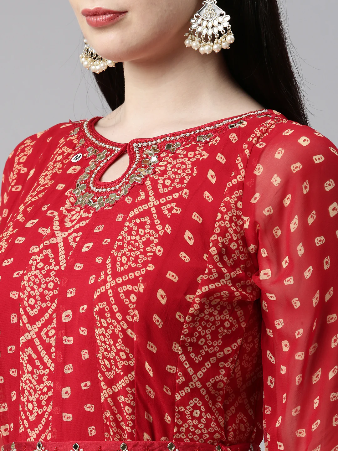 Neerus Red Color Georgette Fabric Kurta Set - Image 3