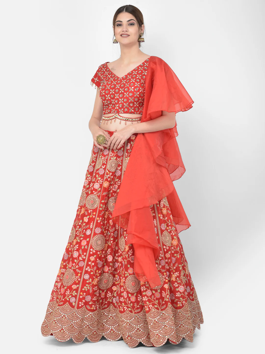 Neerus Red Color Organza Fabric Lehenga Choli - Image 8