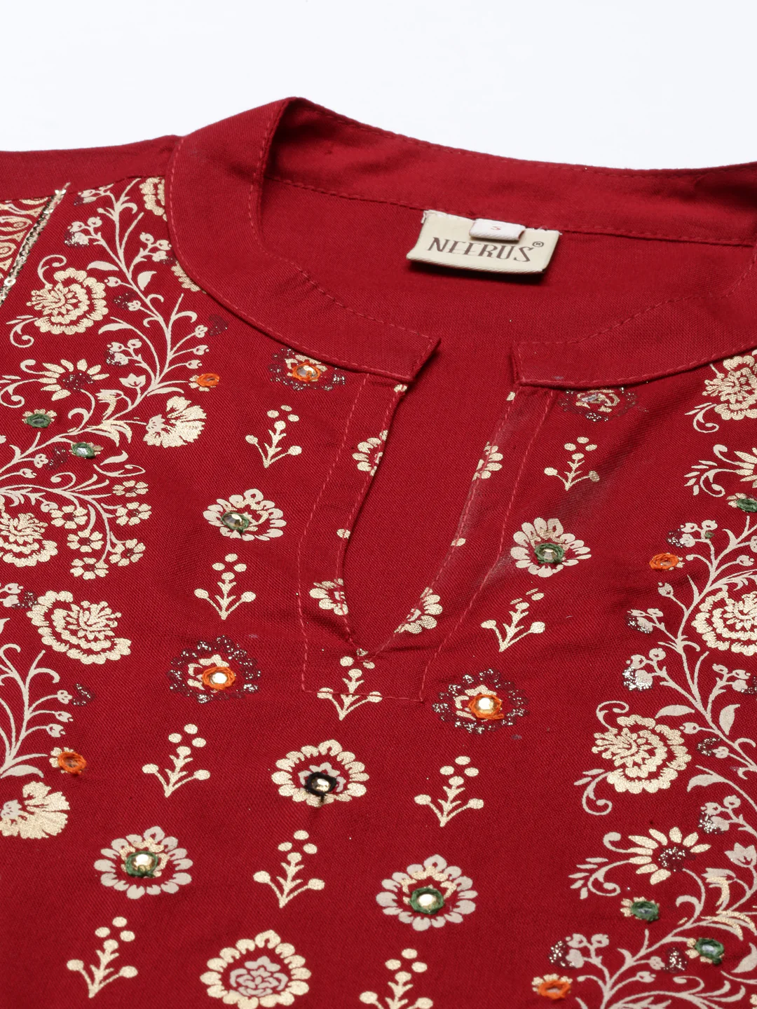 Neerus Red Color Rayon Fabric Kurta - Image 6