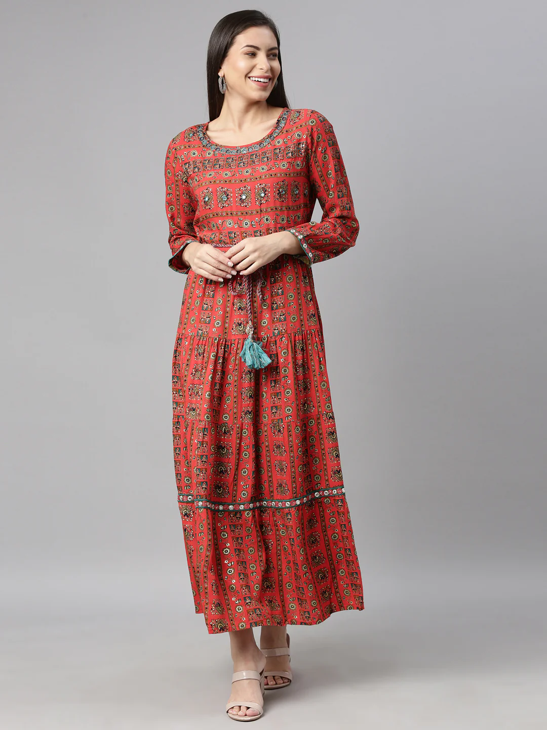 Neerus Red Color Rayon Fabric Kurta