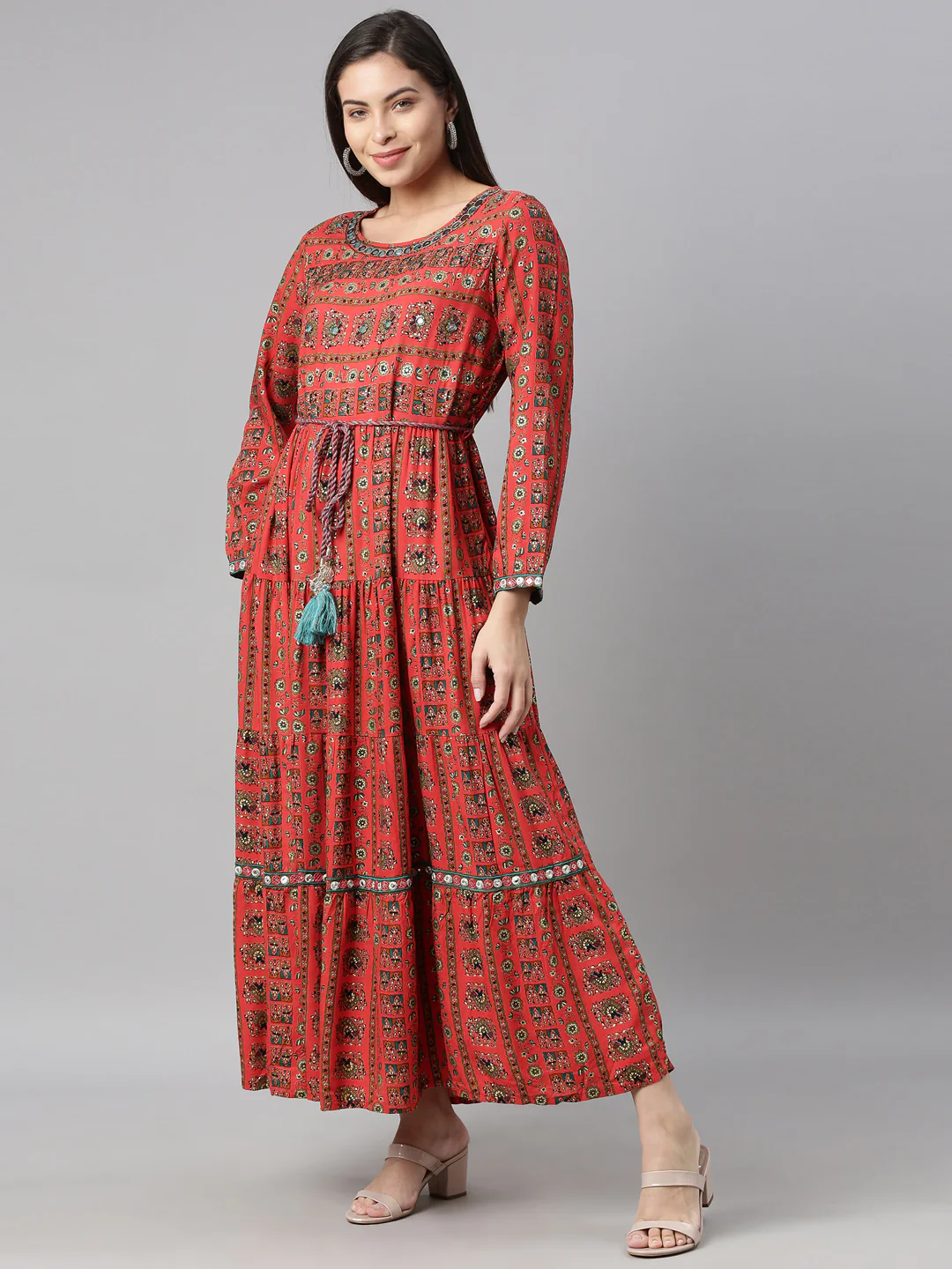 Neerus Red Color Rayon Fabric Kurta - Image 2