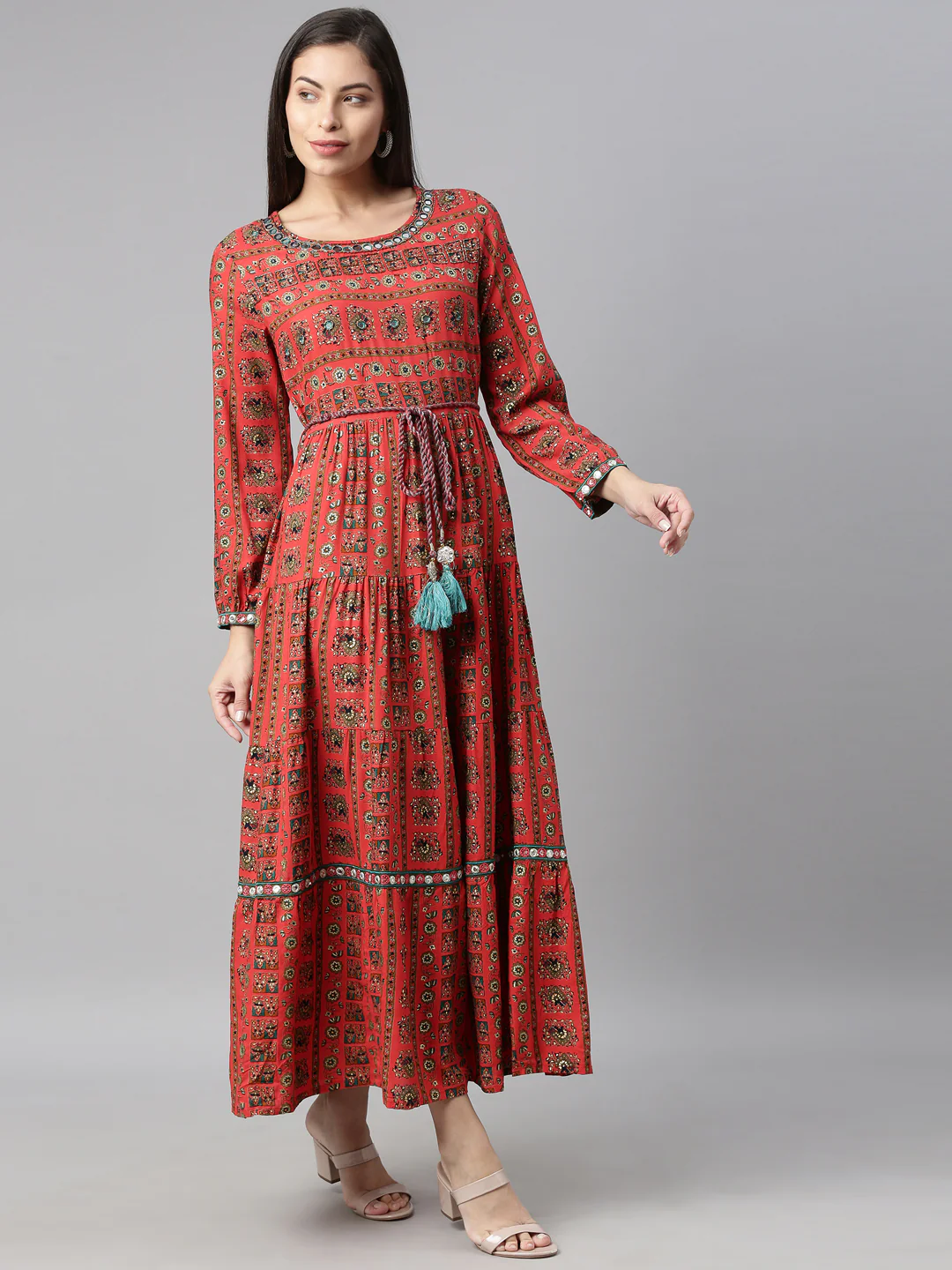 Neerus Red Color Rayon Fabric Kurta - Image 3