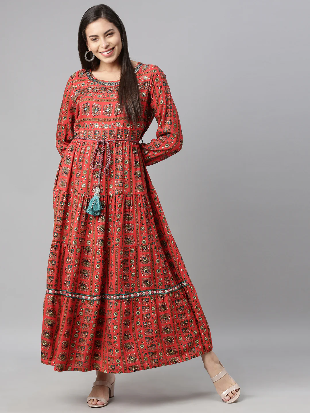 Neerus Red Color Rayon Fabric Kurta - Image 5