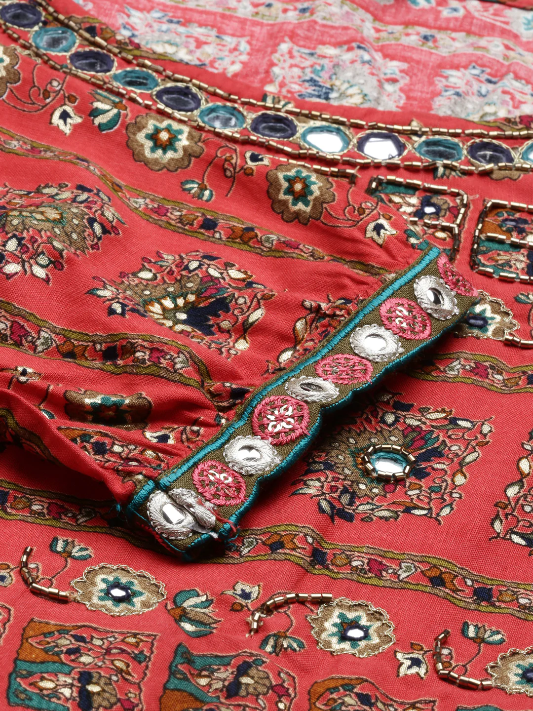 Neerus Red Color Rayon Fabric Kurta - Image 6