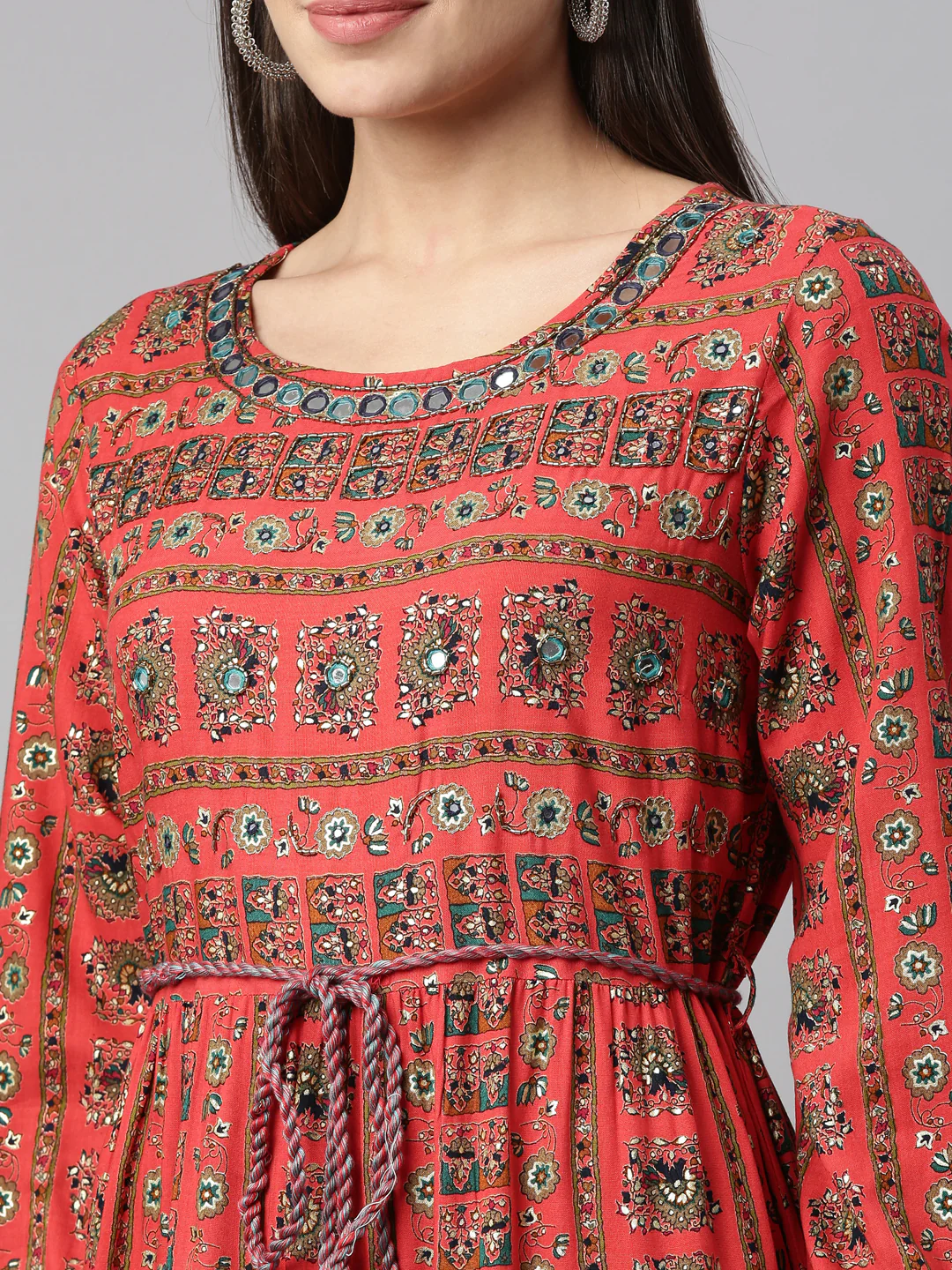 Neerus Red Color Rayon Fabric Kurta - Image 7