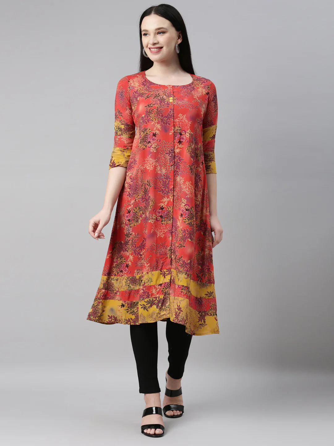 Neerus Red Color Rayon Fabric Kurta - Image 9