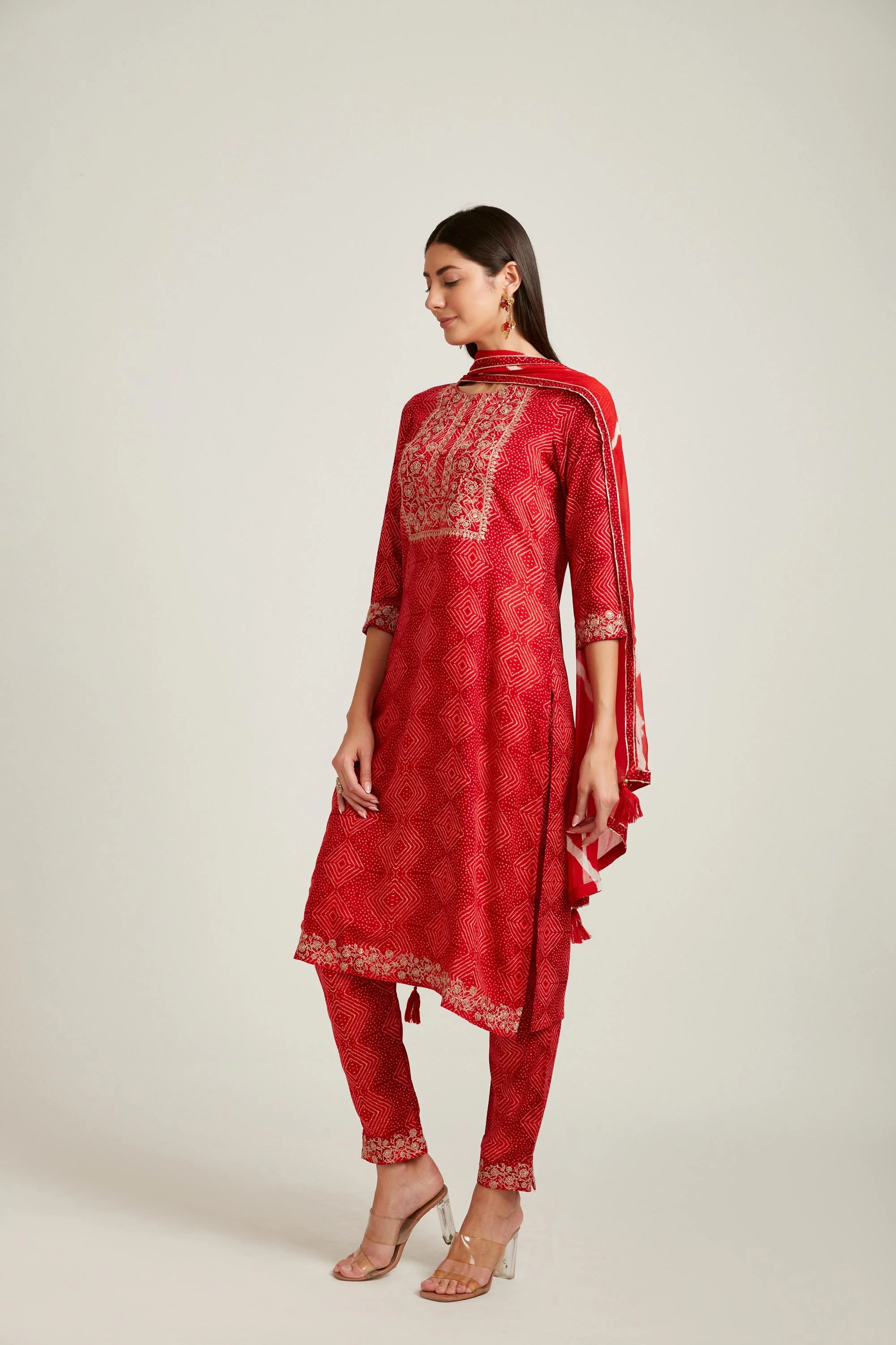 Neerus Red Color Rayon Fabric Salwar Kameez