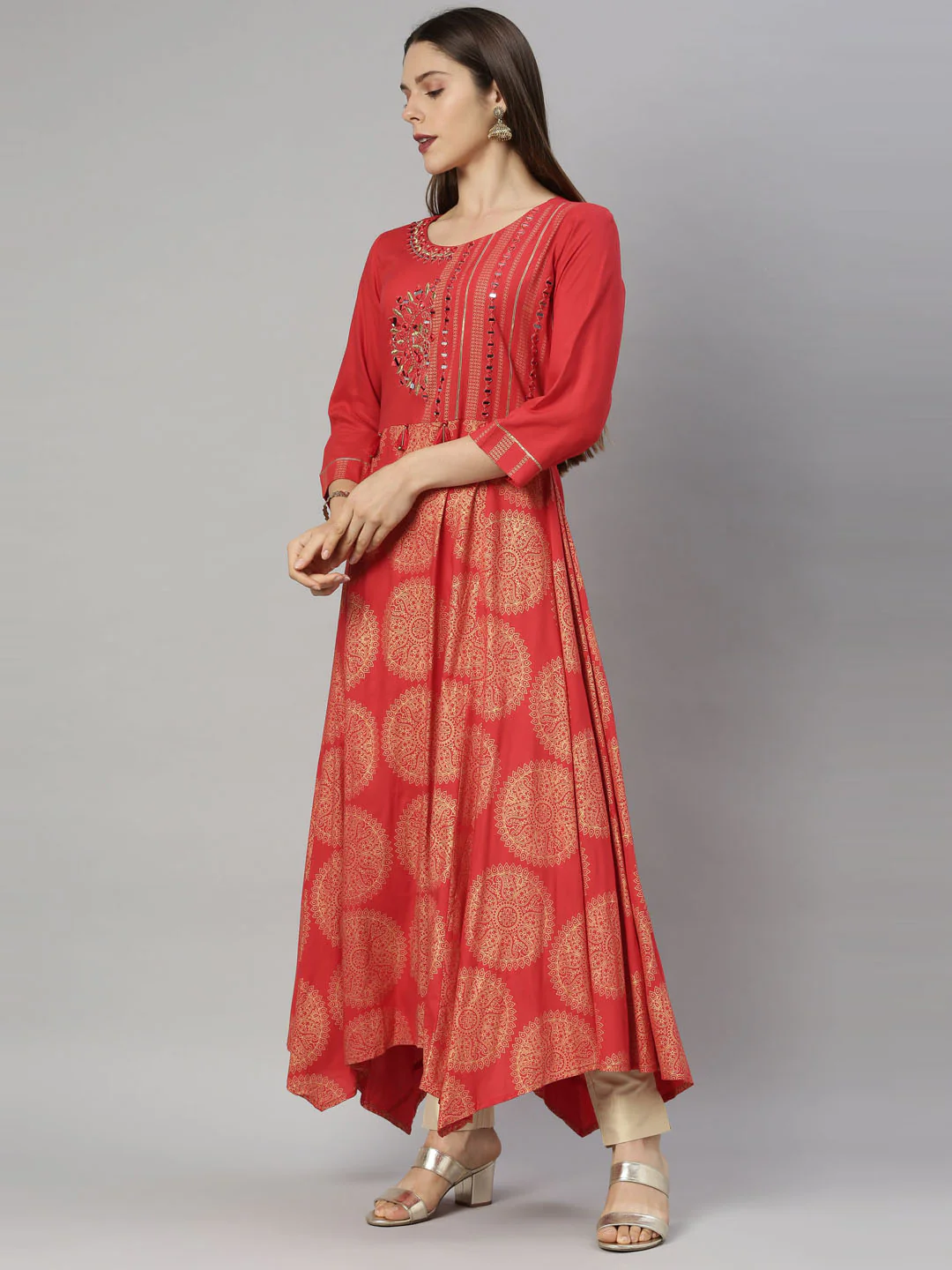Neerus Red Color Rayon Fabric Tunic - Image 4