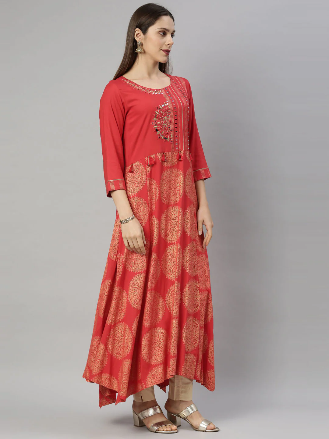 Neerus Red Color Rayon Fabric Tunic - Image 5