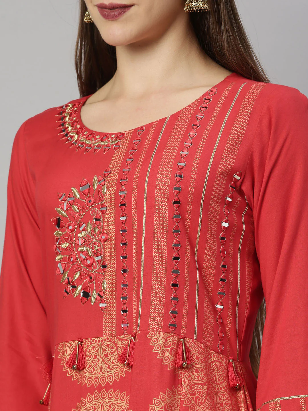 Neerus Red Color Rayon Fabric Tunic - Image 8