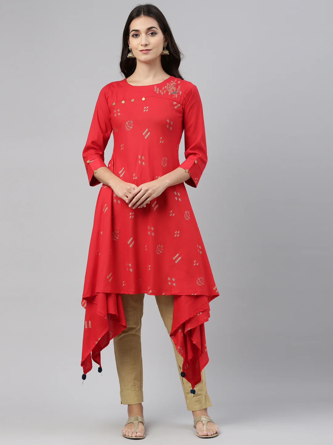 Neerus Red Color Rayon Fabric Tunic - Image 7