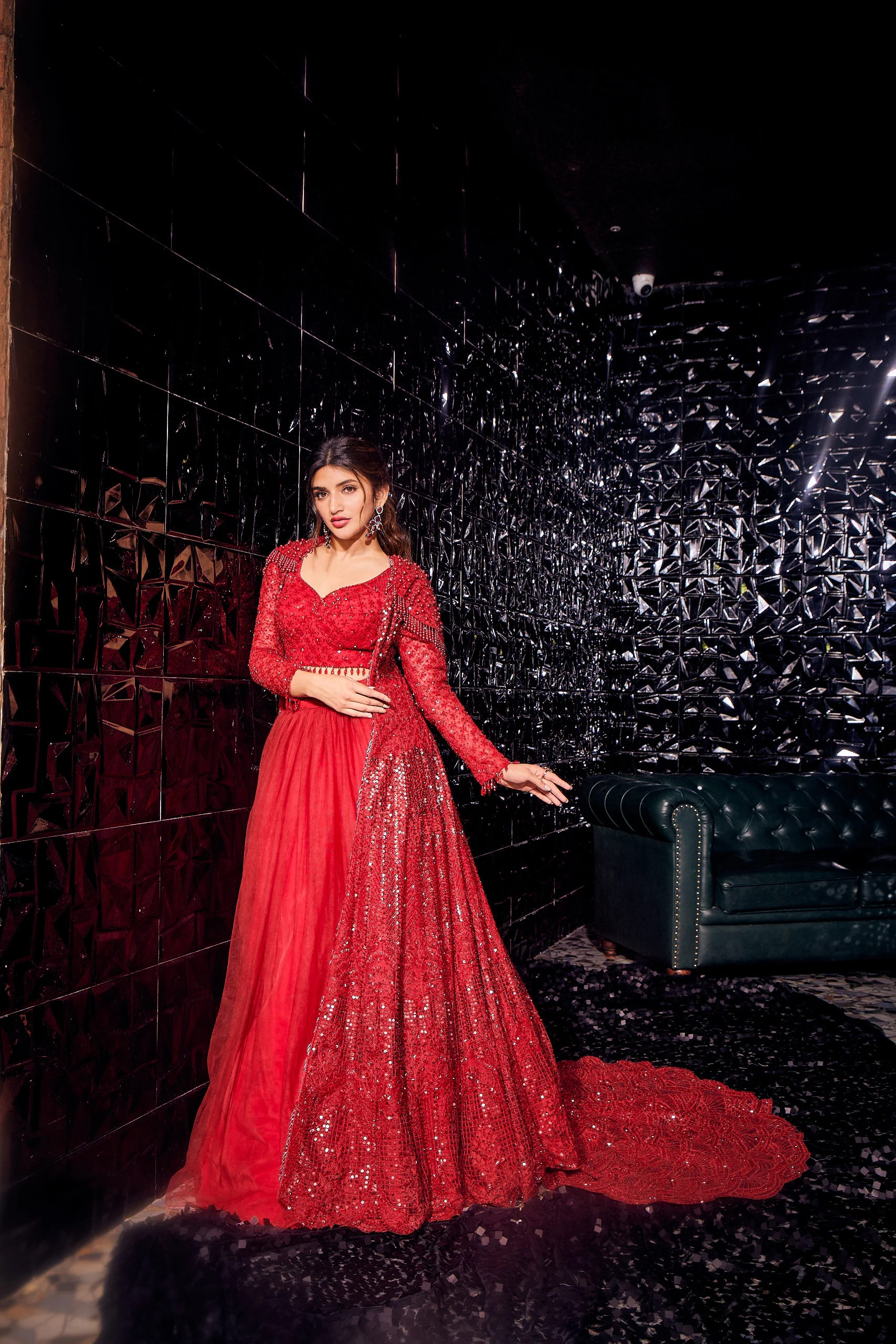 Neerus Red Color Sequence Embroidered Lehenga Set